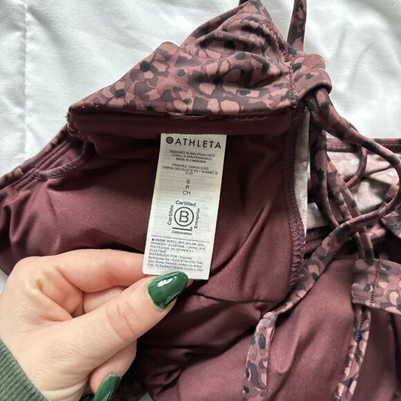 Athleta Tankini Top W/ High Waisted Bottoms Womens Size Small Floral Maroon Swim - Picture 12 of 12